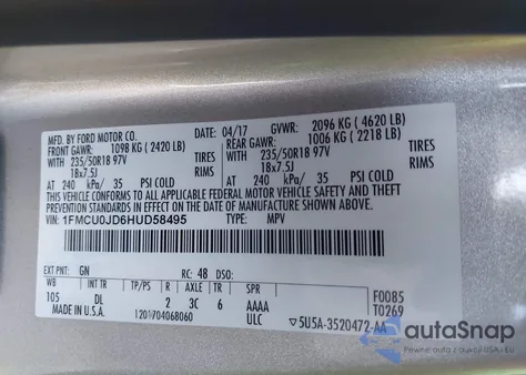 2017 Ford Escape Titanium from USA, damaged, VIN 1FMCU0JD6HUD58495